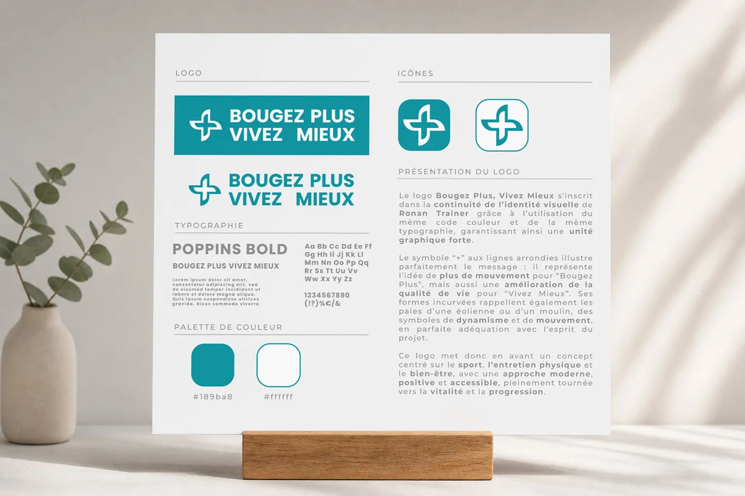 Mockup de la signalétique Bougez Plus Vivez Mieux — panneau extérieur bleu lagon installé chez Enedis Montpellier